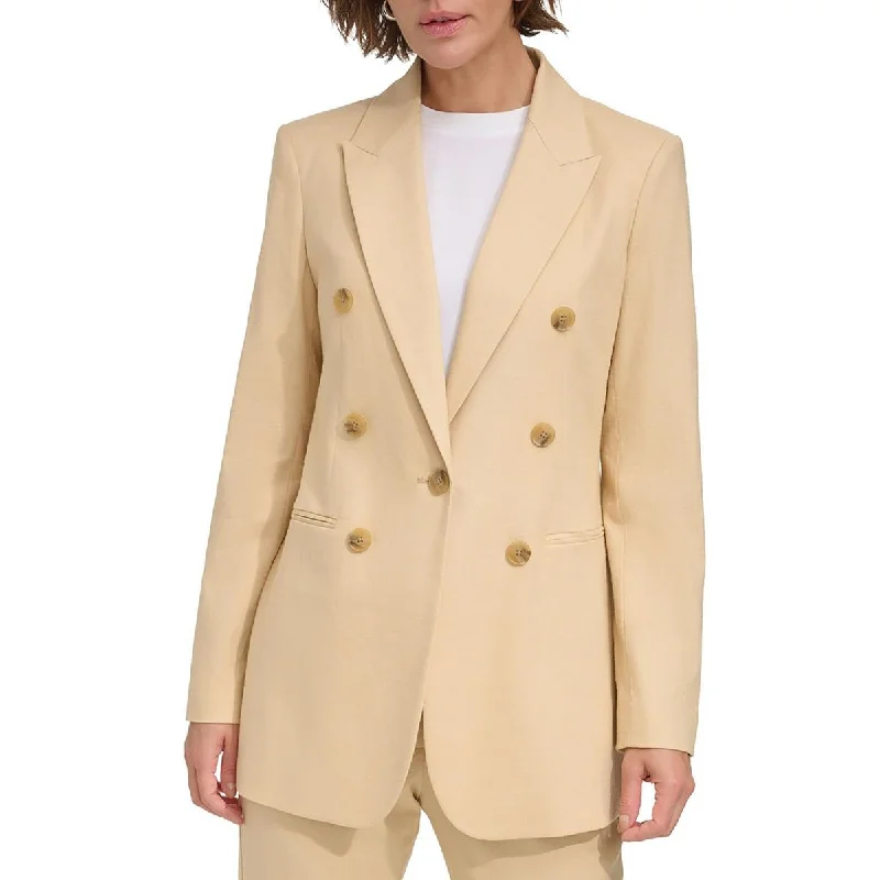 Trendy women’s clothing with a modern twist   Womens Solid Linen Double-Breasted Blazer