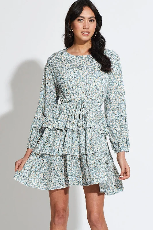 Fashionable women’s clothing that makes you shine   Print Mini Dress Long Sleeve