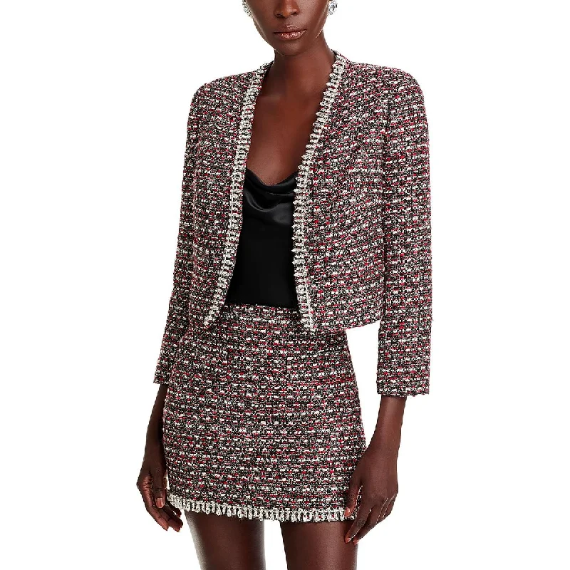 Uncover unique pieces for your perfect wardrobe   Petites Womens Embellished Tweed Open-Front Blazer