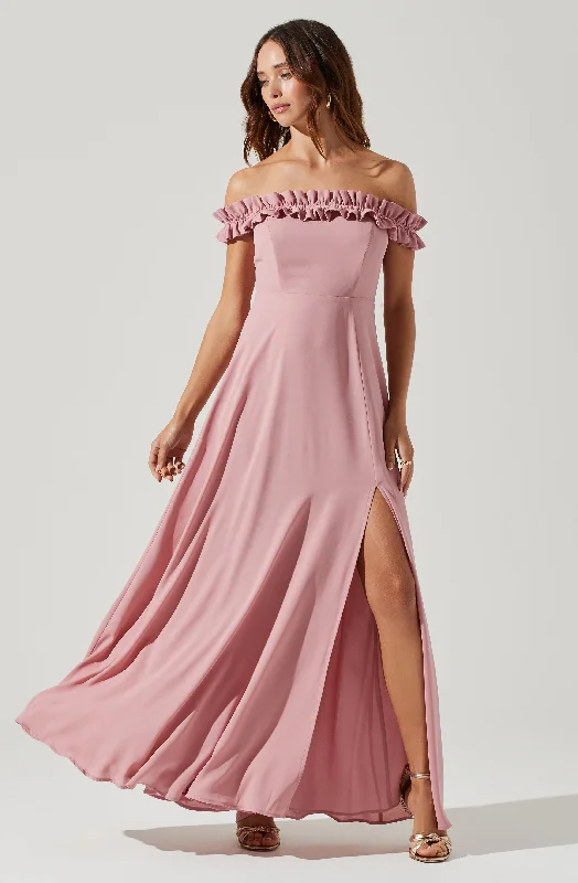 Timeless women’s fashion for any occasion   Venetia Off Shoulder Ruffle Trim Maxi Dress
