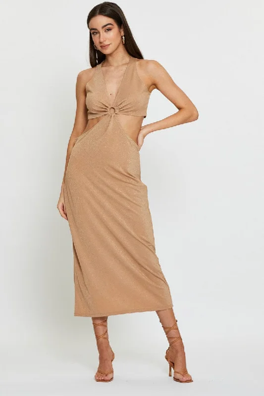 Stylish clothing designed to flatter every woman   Gold Midi Dress Sleeveless