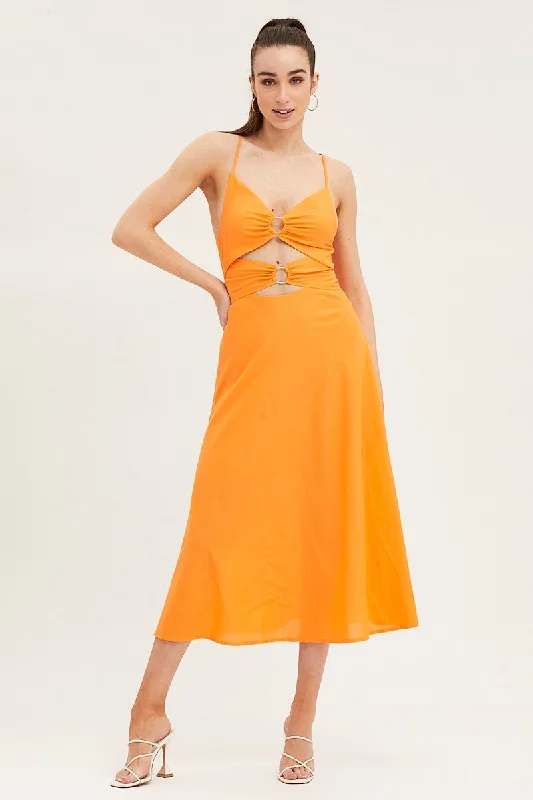 Luxurious fabrics and modern designs for women   Orange A Line Dress Midi