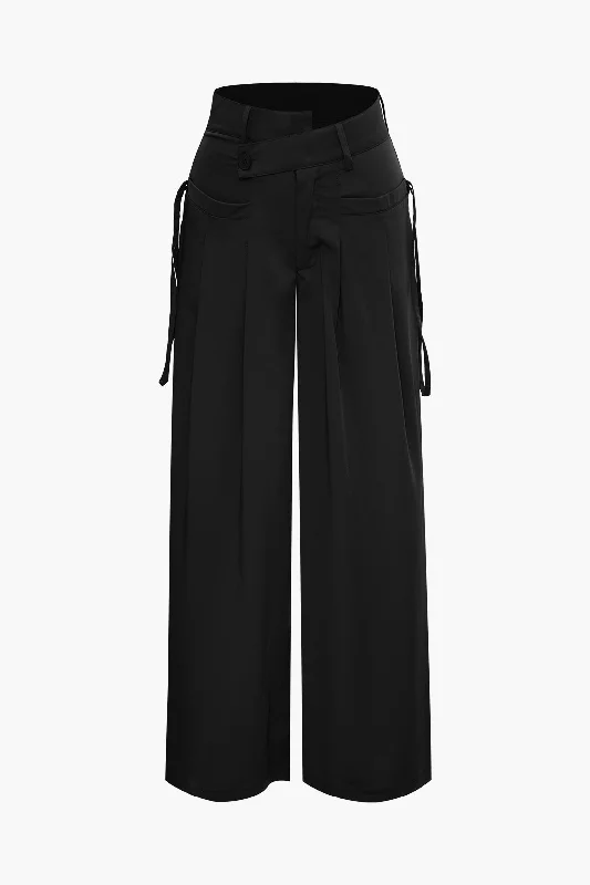Discover the latest trends in women’s fashion   Solid Wide Leg Pocket Trousers