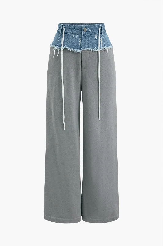 Statement pieces for the confident woman   Denim Patchwork Wide Leg Trousers