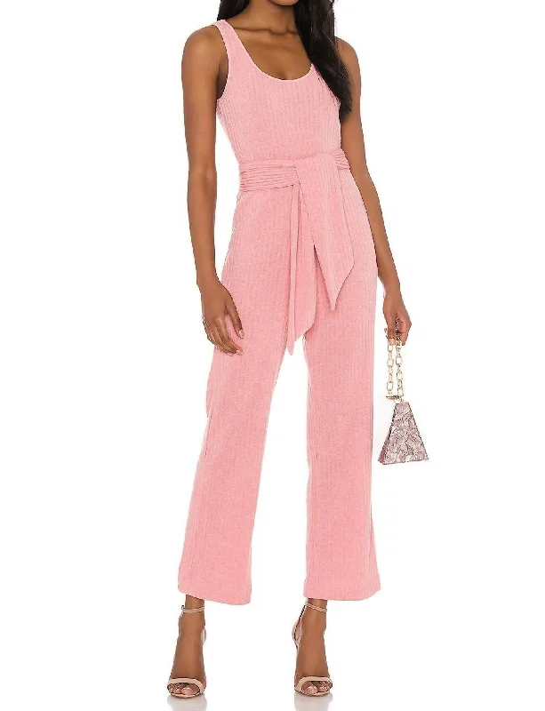 Molly Ribbed Jumpsuit In Pink