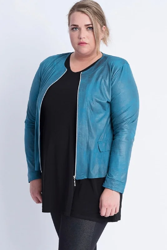 Sporty-chic women’s apparel for active lifestyles Magna zippered Leatherette Jacket with faux pockets Sporty-chic women’s apparel for active lifestyles Magna zippered Leatherette Jacket with faux pockets