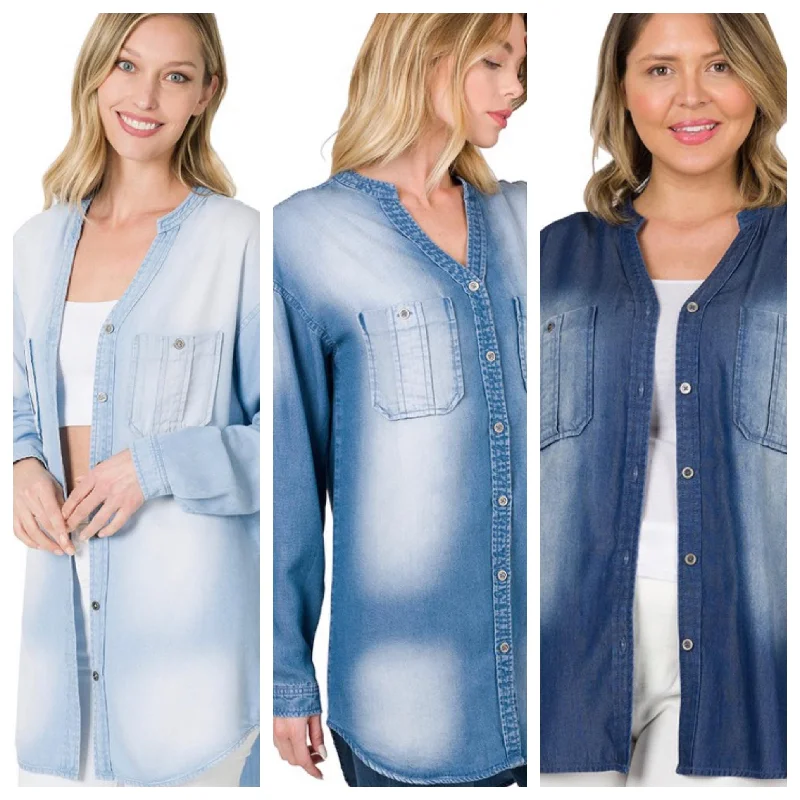 Stylish women’s clothing designed for comfort   Wash blue denim Chambray