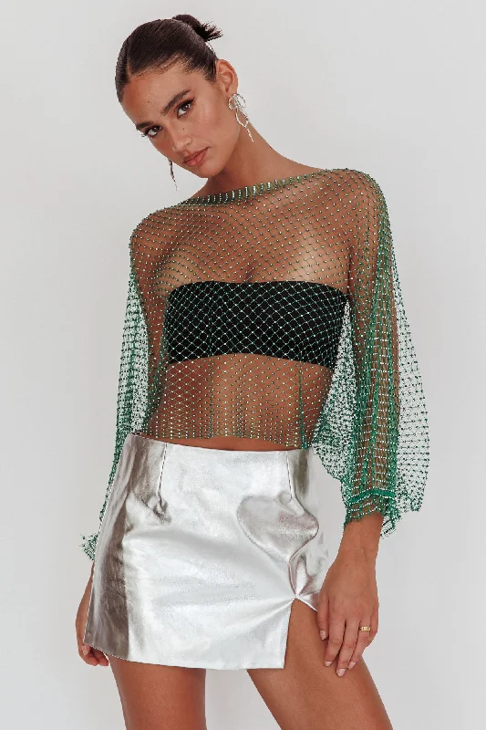 High-fashion styles at affordable prices   Drama, Drama Long Sleeve Fishnet Top Green