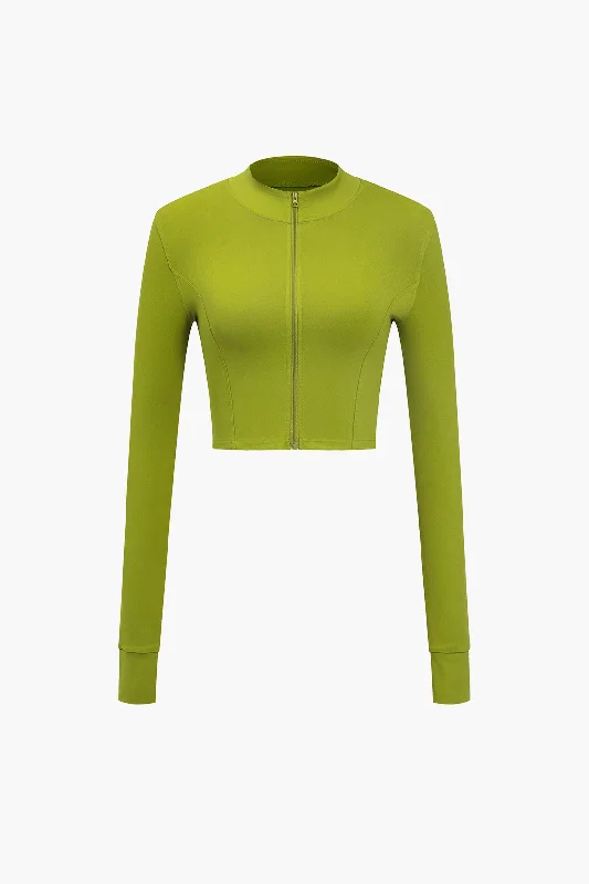 Solid Zipper Sports Long-Sleeve Top