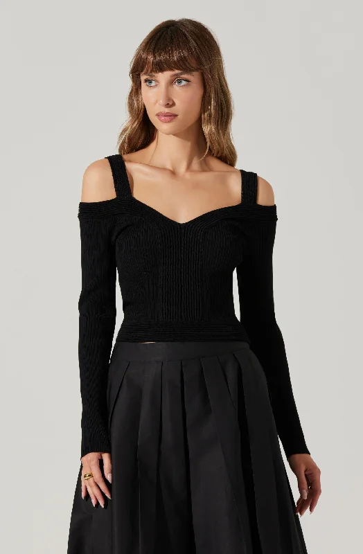 Pacey Ribbed Cold Shoulder Sweater