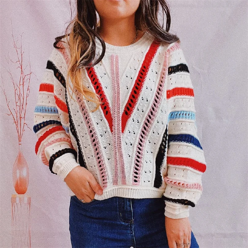 Chic striped eyelet sweater